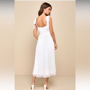 Lulu’s Luxe and Lovestruck White Tulle Heart Dot Tie-Strap Midi Dress